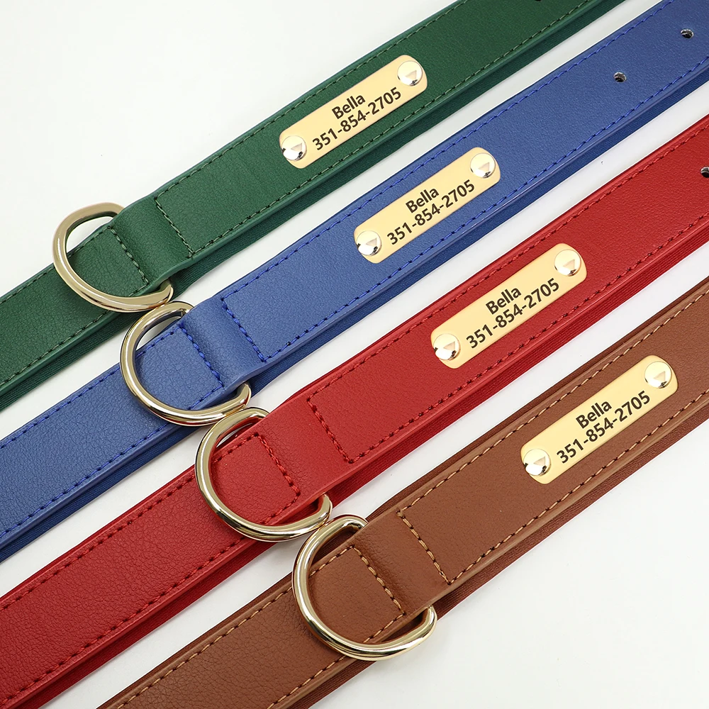 Dog Collar Personalized PU Leather Soft Padded Free Engraved Pet ID Necklace For Small Medium Dogs