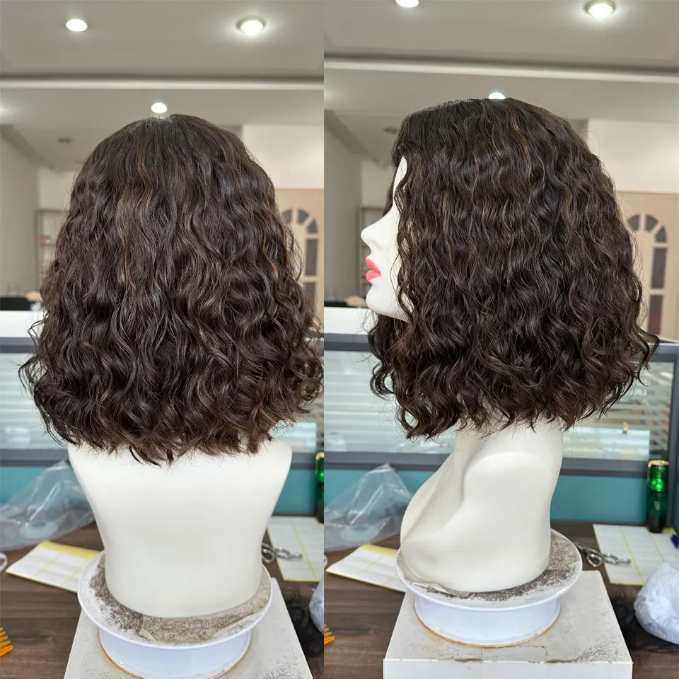 Short Bob 12inch One Length Silk Top Wigs Curly Style Highlight Wig Middle Part European Human Hair Jewish Kosher Wig