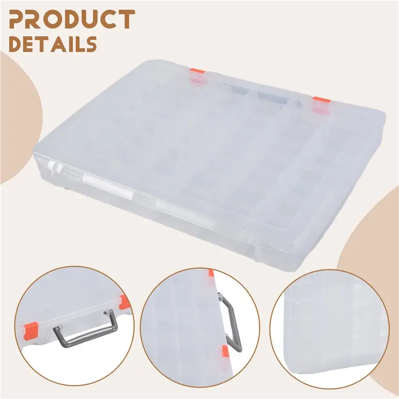 ABRJ-대형 48칸 플라스틱 정리함(조절 가능한 칸막이 포함), 공예품 보관함, 태클 박스 정리함