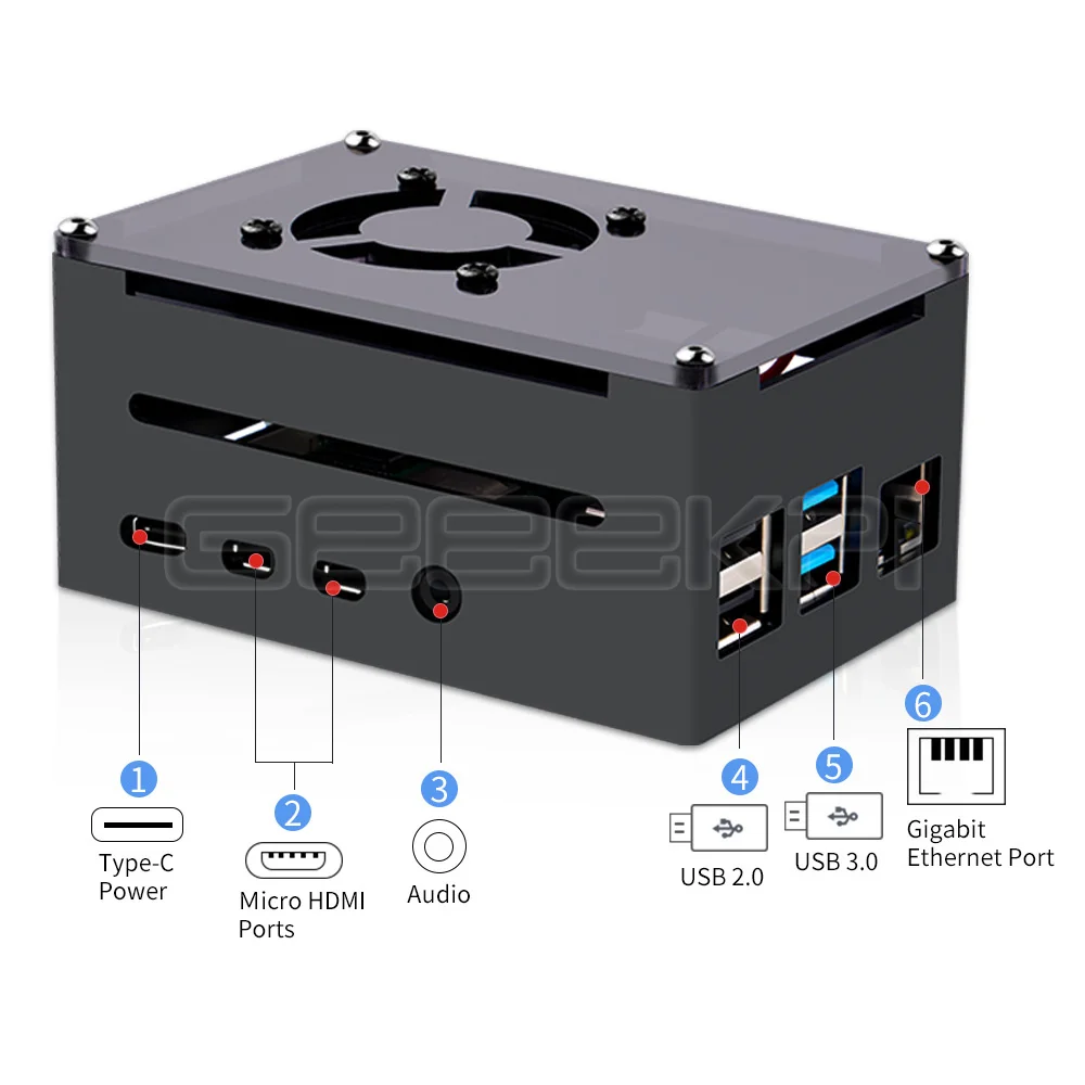 Geeekpi-raspberry pi 4b Case Suporta Chapéu Poe Ventilador 5v - Imagem 5