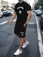 Two-piece Set New York Letter Print Men's Short Sleeve And Shorts Set Everyday Casual Men's T-shirt Street Fashion Sports Shorts 2