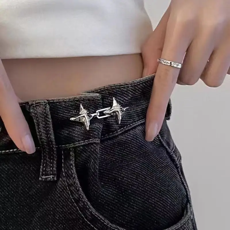 Elegant Adjustable Waist Buckle for Jeans - Four Pointed Star Design