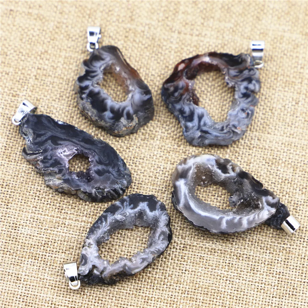 New Fashion Natural Stone Druzys Agates Necklace Pendants Charms Irregular Shape For DIY Women Jewelry Making Size 25-40mm 4PCS