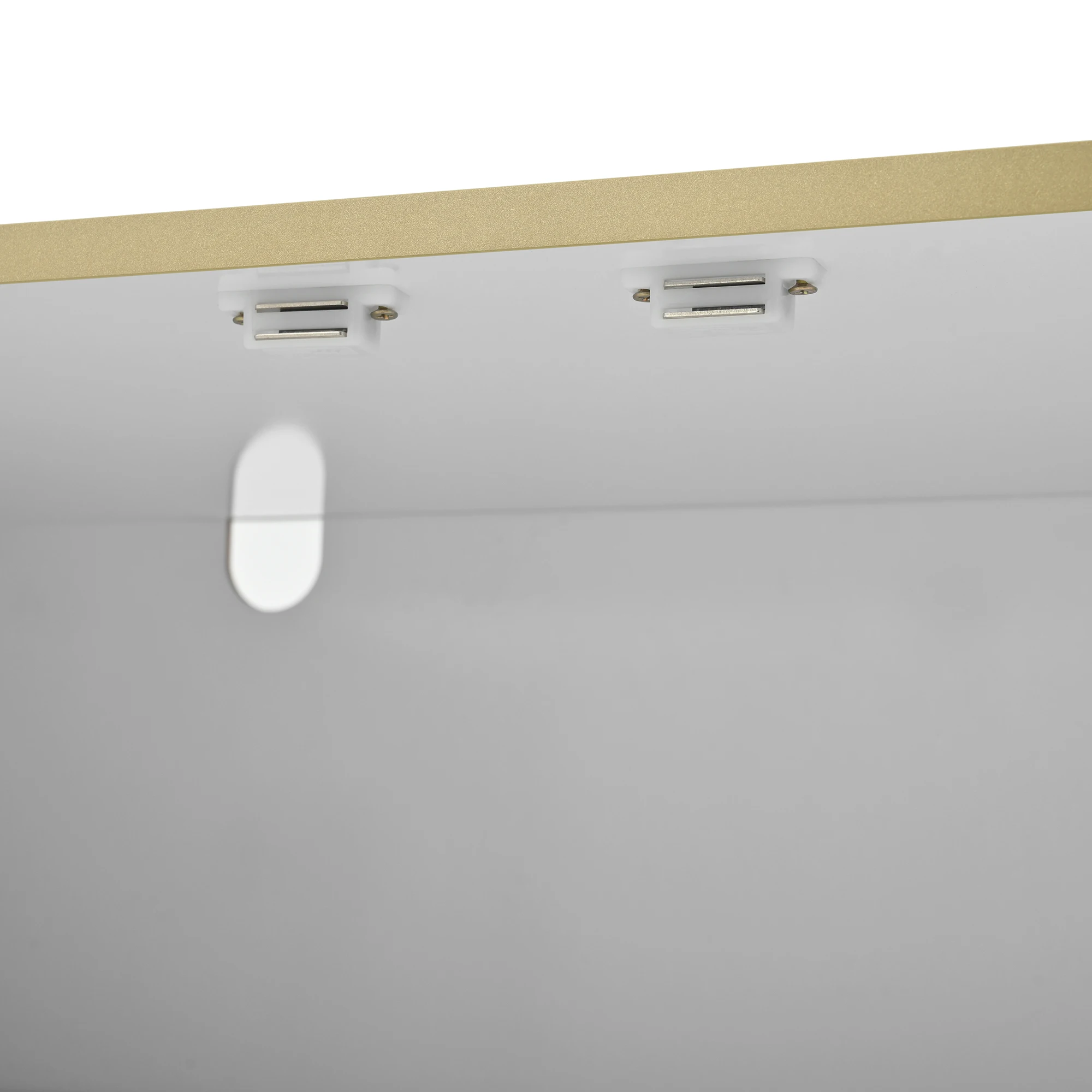 Eleganter Sideboard-Schrank mit 2 Schubladen und 2 Glastüren – Moderne Kommode in Weiß mit goldenen Akzenten – Großer Stauraum – Detail 19