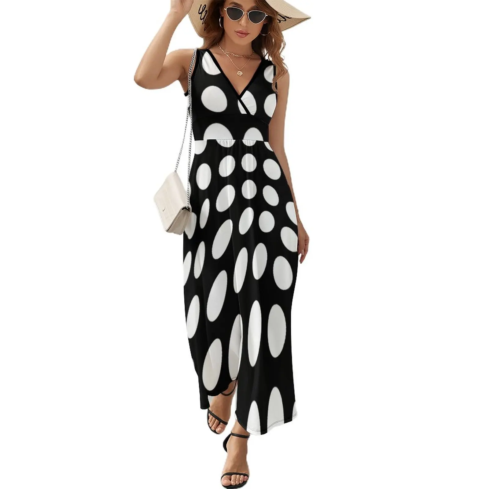 

Black And White Op-Art Dots Optical Illusion Retro Graphic Sleeveless Dress women's dresses luxury summer outfits for women 2023