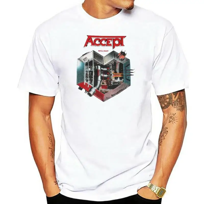 Accetta Metal Heart Udo Heavy Metal Band Running Wild Rage New White T-Shirt