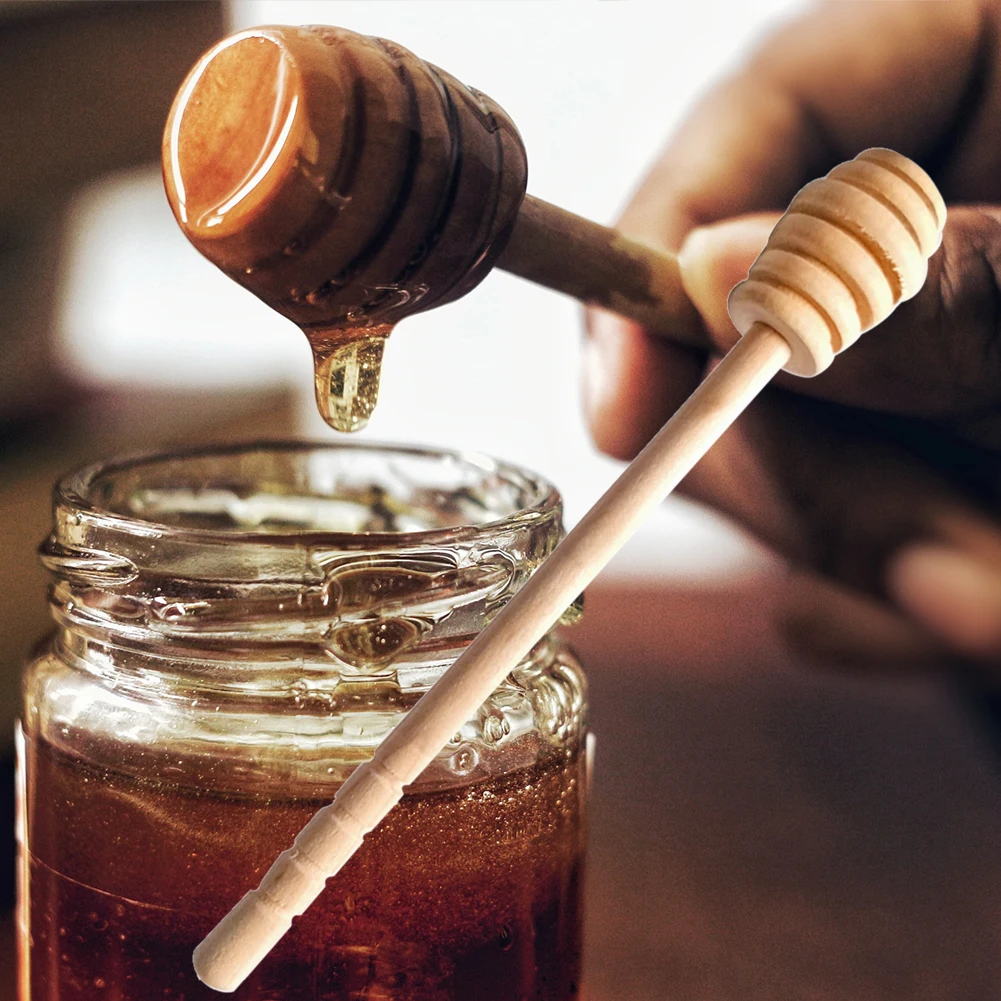 Wooden Spoon 1-5PCS Honey Dipper Stick Long Handle Wood Honey Mixer Stir Practical Bar Spoon 8.4cm/16cm Mixing Stick Kitchen Tools