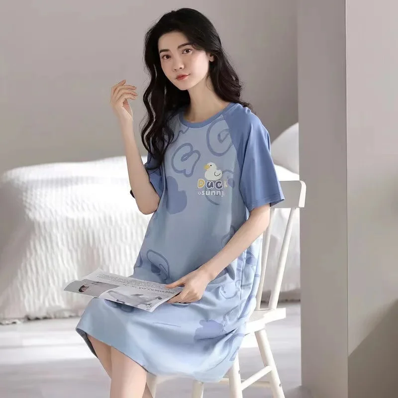 2024 Summer Loose-Fit Thin Home Clothes Sleepwear Dress Medium-Length Cute Sleepwear For Indoor And Outdoor Use