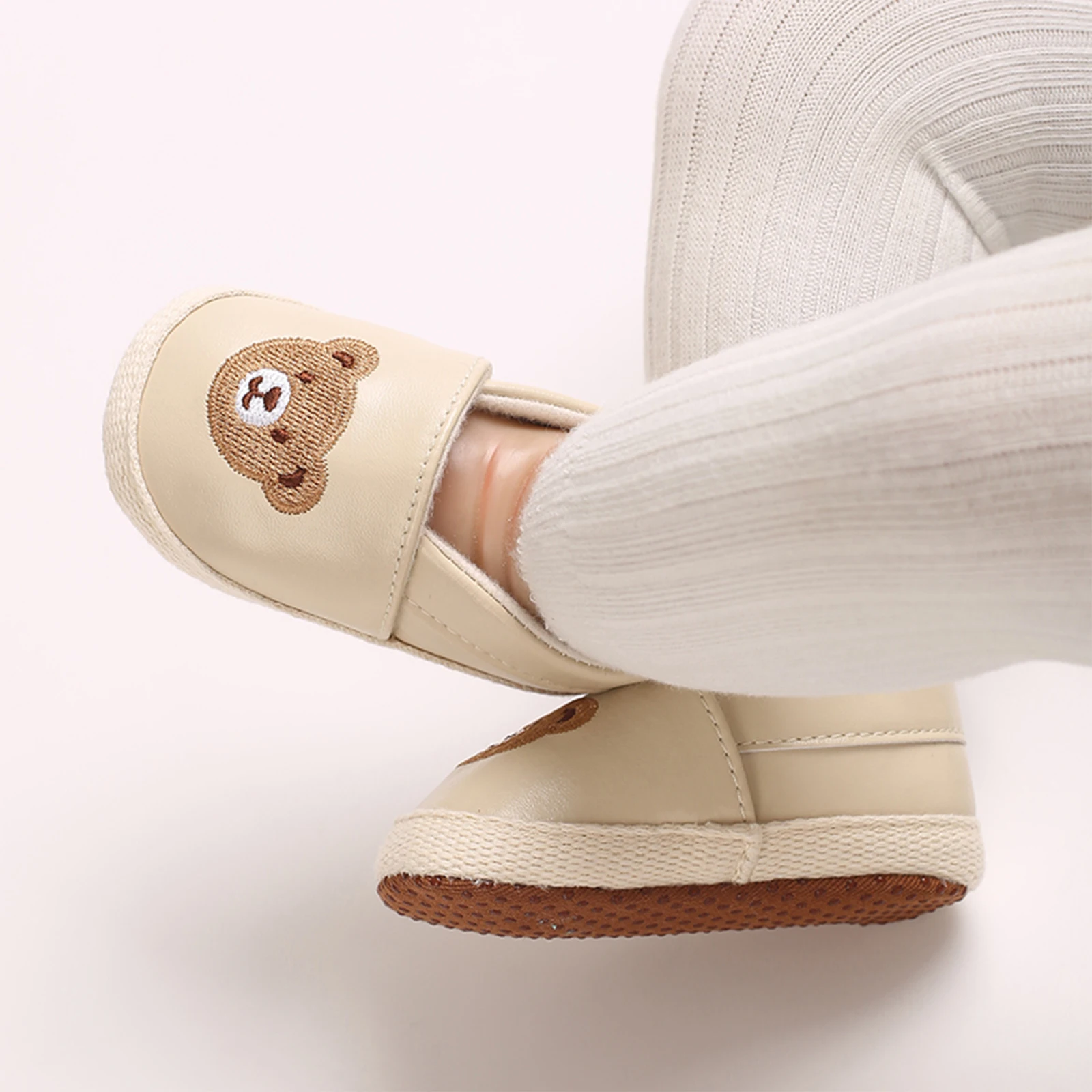 Baby Girl Boy Casual Flats Bear Embroidery Soft Sole First Walking Shoes for Spring Fall Newborn Toddlers PU Leather Shoes 6