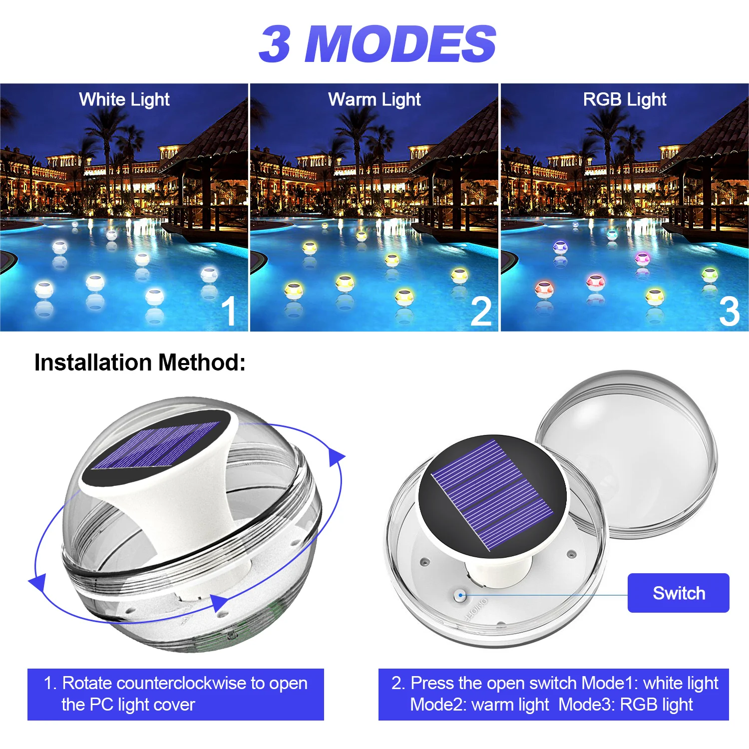 Floating Pool Lights Solar Pool Lights RGB Color Changing IP65 Waterproof LED Night Light for Swimming Pool Hot Tub Pond Decor 2