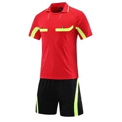 Men's Soccer Referee Uniform - Tracksuit with Turn - Down Collar and Short Sleeve T - Shirt & Shorts - XXL (Red)