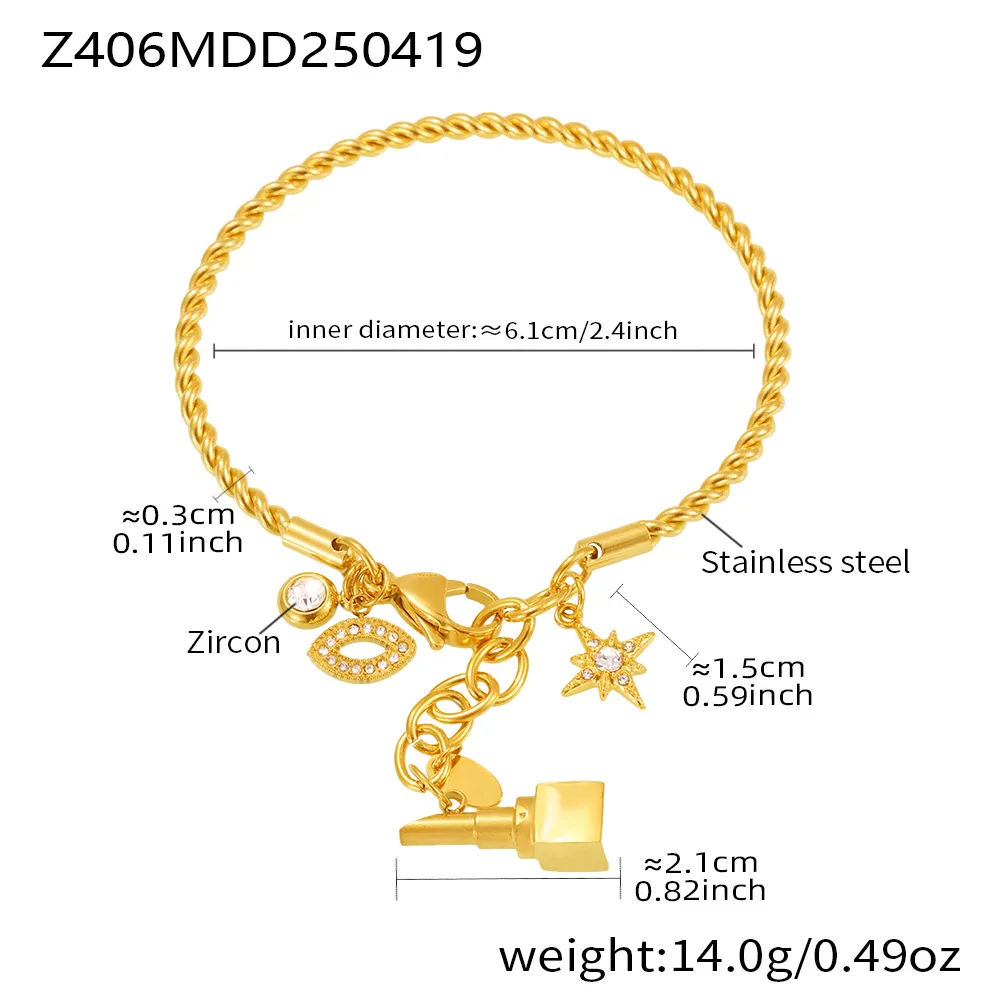 Glänzendes Zirkon-Stern-Langanhänger-Armband für Damen, Spiralförmiges Edelstahl-Armband in Gold- oder Silberfarbe, Luxuriöses Charm-Armreif für Frauen – Detail 7