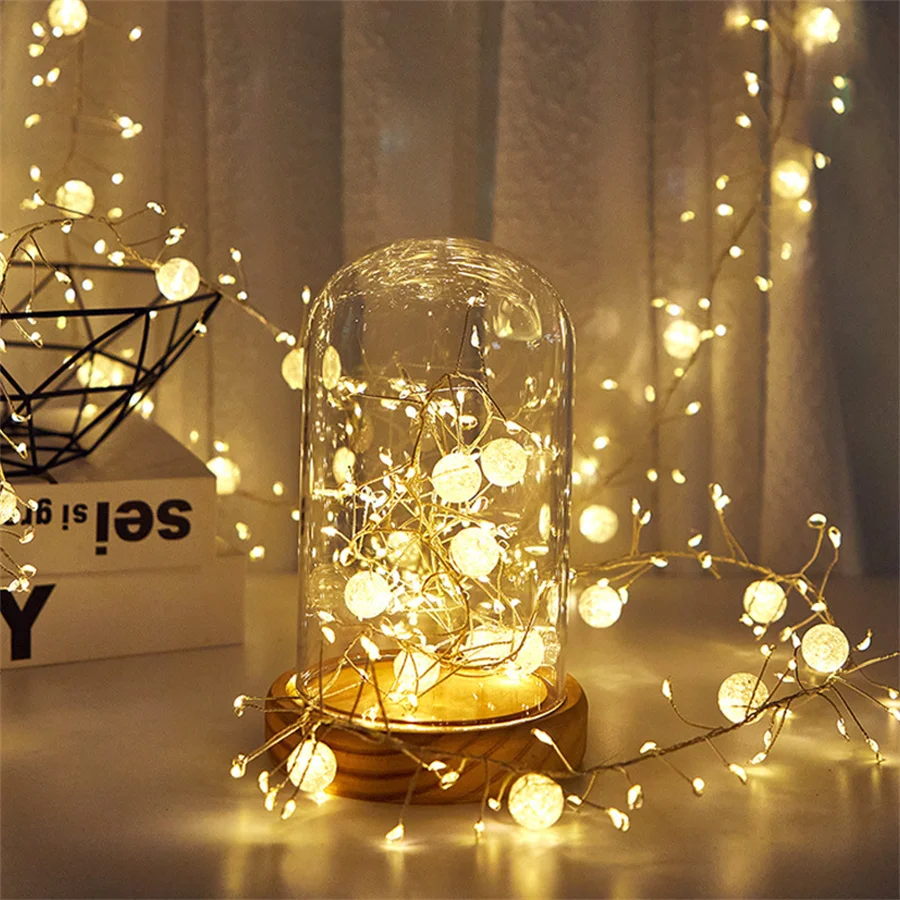 6M 400LEDs Crystal Crack Ball String Lights 8 Modes Garden Fairy Lights for Christmas Garland Party Wedding Bedroom Decoration