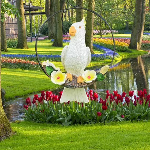 Függő Papagáj Szobor Kert Szobrok Gyanta Madár Terasz Dekoráció Rendkívül Részletes És Dekoratív Beltéri Kültéri Fa - Image 2