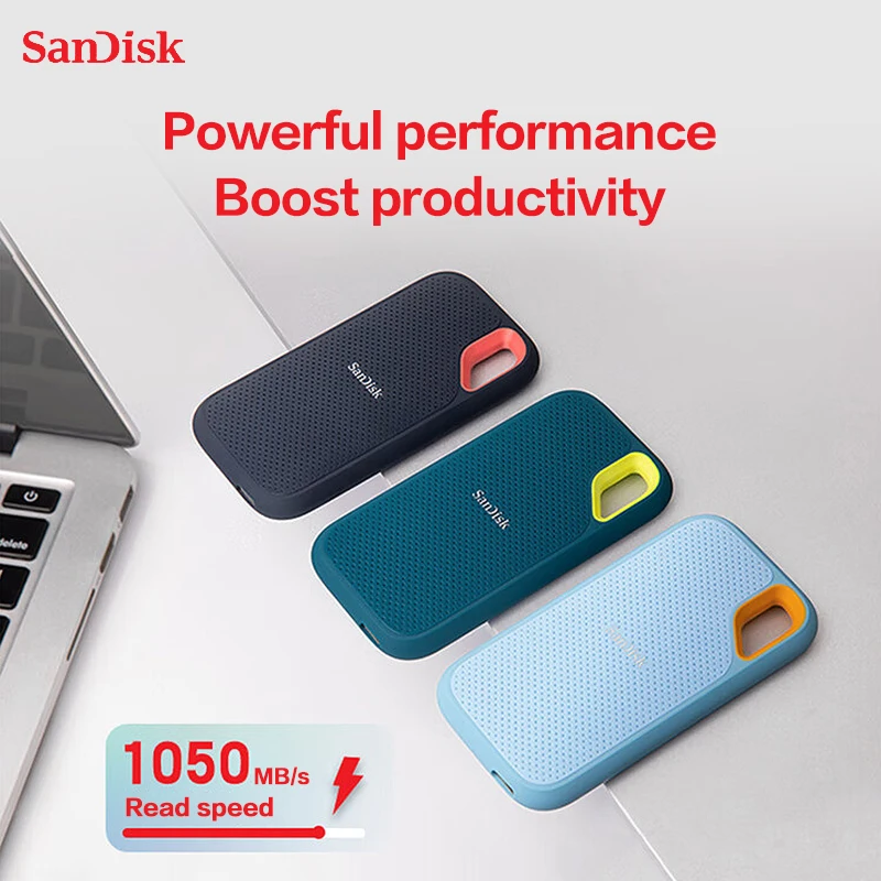 SanDisk Portable SSD USB 3.2 Type-C Solid State Drive 1TB 2TB External Hard Drive Up to 1050Mb/s NVMe Hard Disk for Phone and PC