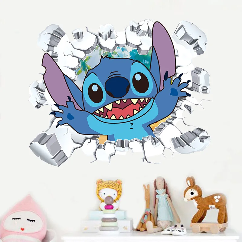 Disney Stitch Anime kids DIY Wall Stickers Children Room Decoration Cartoon 3D Broken Wall Stickers Mural Boys Girls Gifts Toys