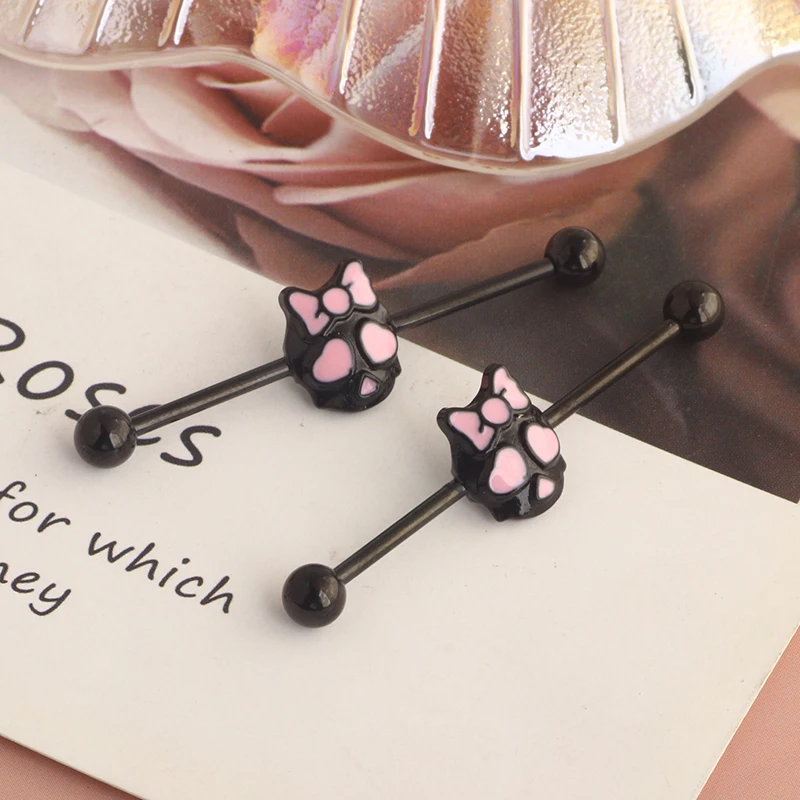 14 Gauge Surgical Steel Industrial Barbell Ring Ear Straight Barbell Stud Cartilage Earring Helix Body Piercing Jewelry 14G