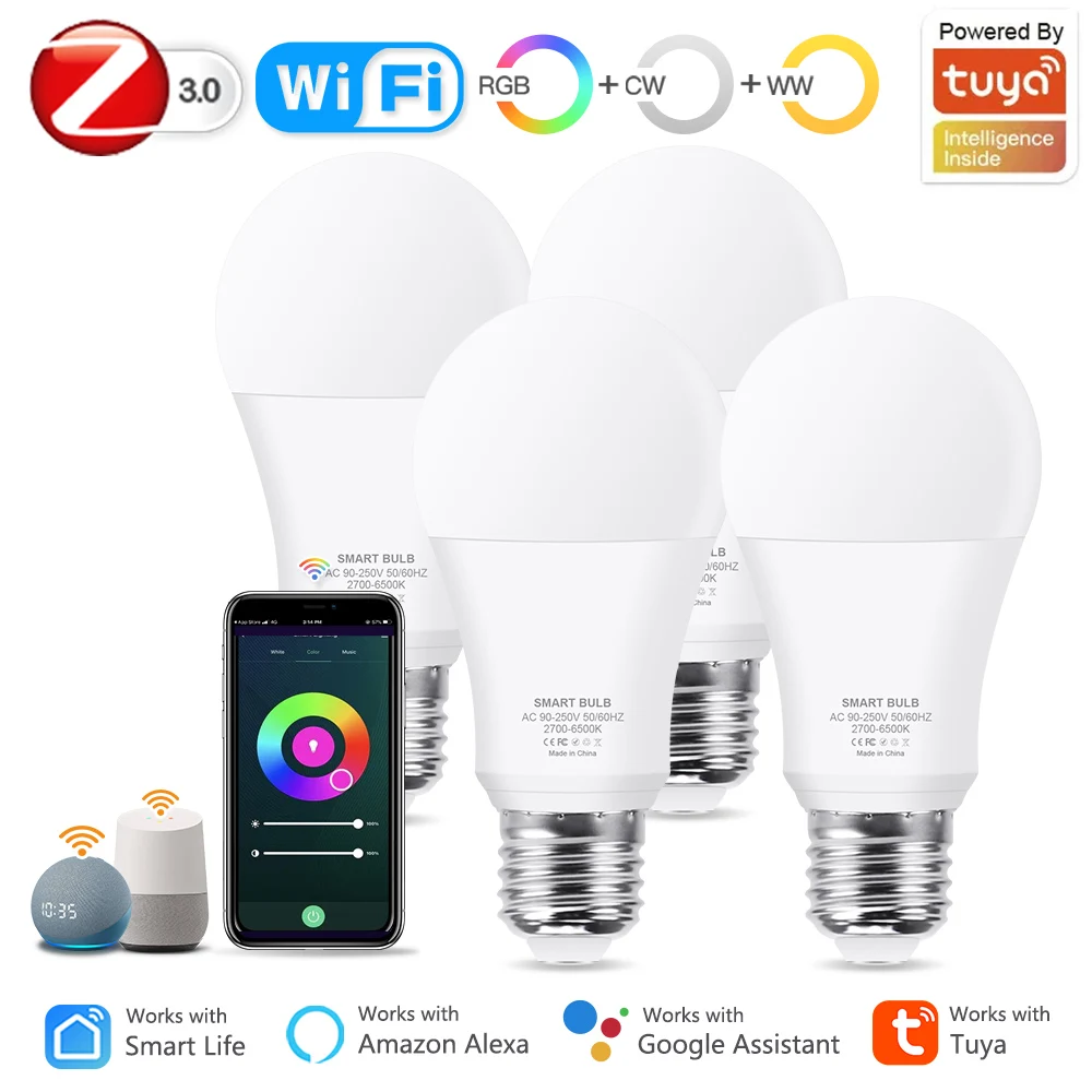 18W 15W Zigbee Smart Led Light Bulbs Tuya Wifi RGB E27 Smart Lamp RGBCW