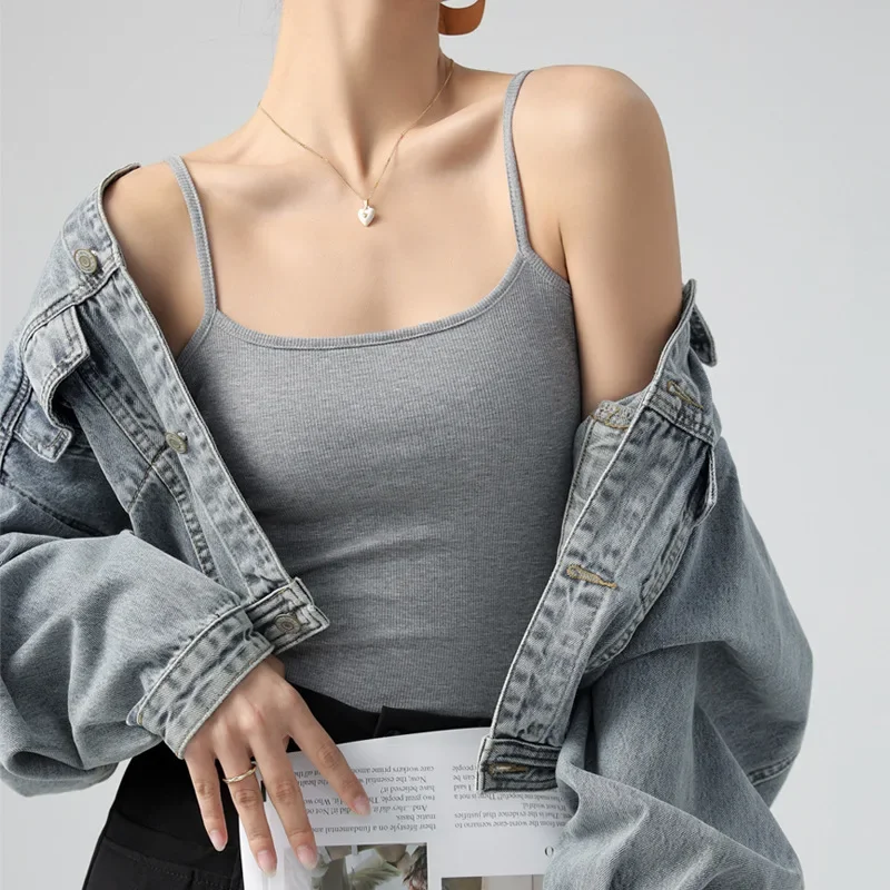 Wholesale Summer Basic Tanks Spaghetti Strap Camis Solid Strecth Tops for Women Sleeveless Slim Fit Basic Solid knitted Camisole