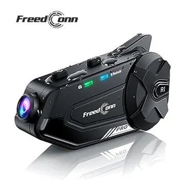 Freedconn R1 플러스 오토바이 인터콤 헬멧 대시 캠 블루투스 헤드셋 핸즈프리 커뮤니케이터 비디오 기록 1080P 인터폰