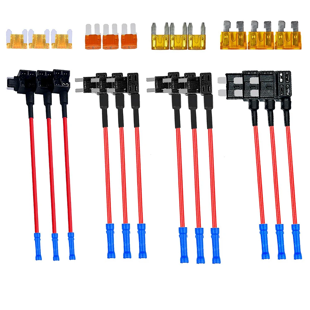 Circuit Adapters And Fuse Set 24pcs 4 types of 12V Additional Circuit Adapters And Fuse Kits-Tap Car Fuse Holder With MICRO2 Mini ATC ATS Thin Tap Adapter