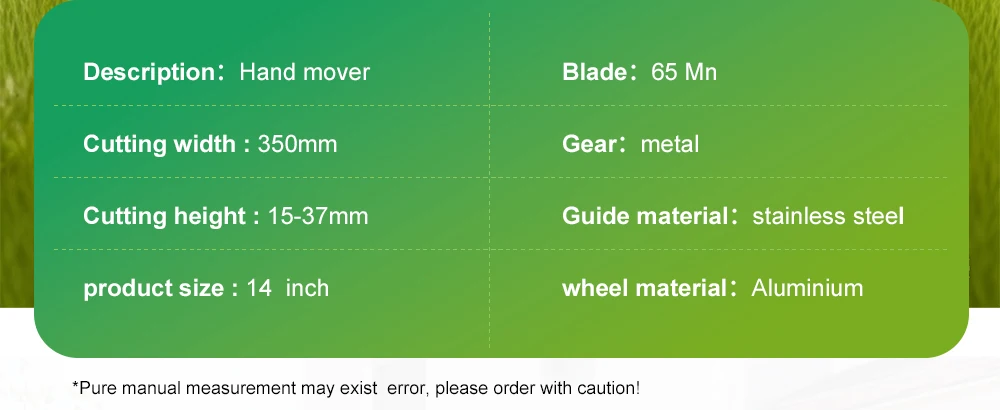Manual Lawn Mower 14-Inch Grass Trimmer Eco Hand Operated Push Lawn Mower Compac