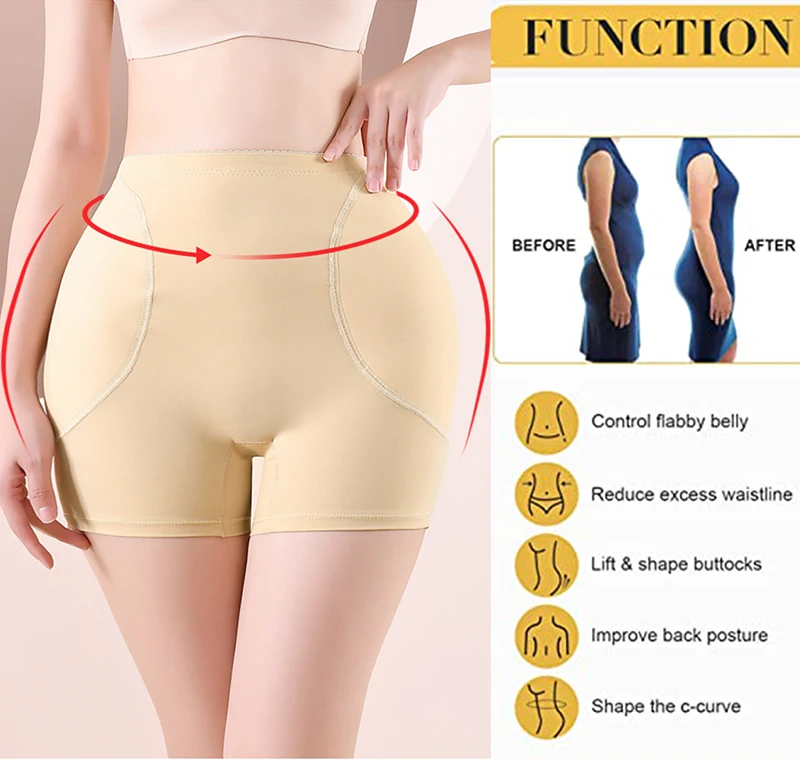 AfruliA Sponge Hip Enhancers Fake Ass Padded Underwear Control Panties  Waist Trainer Body Shapers Seamless Shapewear Butt Lifter Color: apricot  briefs, Size: L