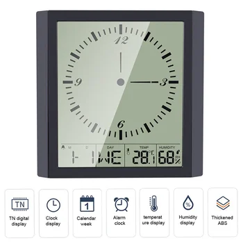 HD 대형 폰트 디스플레이 달력 알람 아날로그 디지털 시계, 노인이 읽기 쉬운 온도 습도 표시, 심플한 디자인