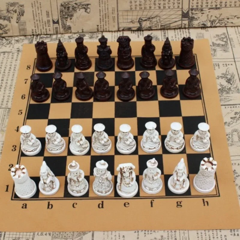 Ancient Chinese Character Chess Set Terracotta Army Resin Chess Fun Board Games for Family Friends Gatherings Creative Fun Gifts