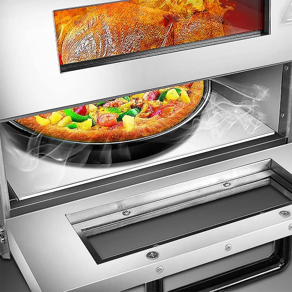 Commercial Pizza Oven Double Oven 1700W 16 inch Stainless Steel Pizza Electric Countertop Pizza and Snack Oven Multipurpose 3