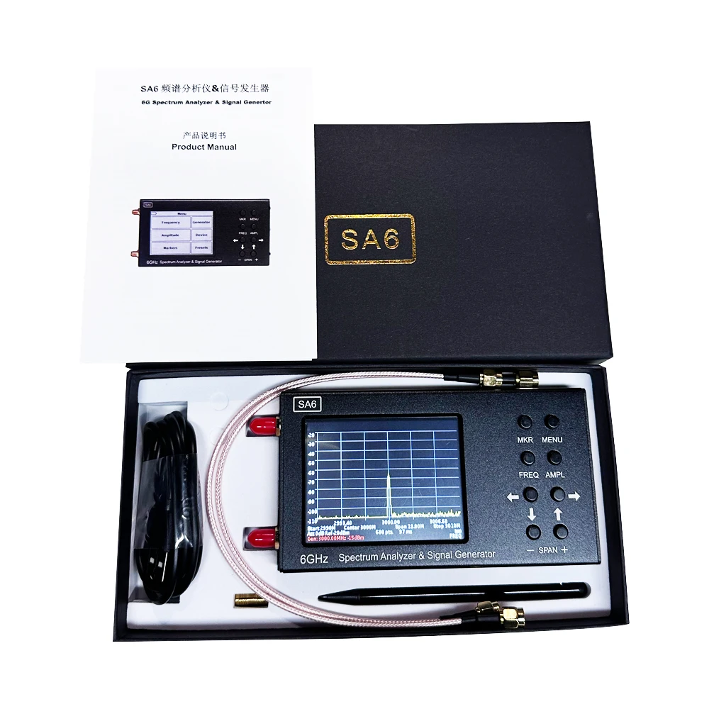 SA6 Handheld Portable Digital Spectrum Testing Analyzer Touch Wi Fi RF Gain Band Antenna Professional Frequency EMC 2