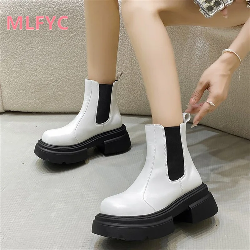 

Short Boots Women's Autumn and Winter Single Boots 2023 New Round Head Thick Sole Smoke Pipe Boots British Style Women's Boots