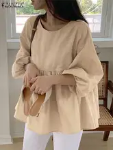  2023 ZANZEA Fashion Women O Neck 3/4 Sleeve Blouse Autumn Shirt Elegant Solid Casual Work Tops Tunic Female Loose Holiday Blusas 