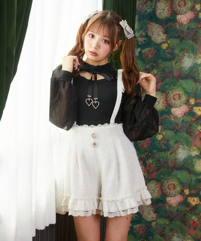 2023 New Lace Shorts Japanese Style Rojita Tweed Sling Drill Buckle Suspender Shorts High Waisted Short Pants Women's Clothing