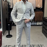 Chic Latest Linen Men Suit Formal Blazer Daily Slim Fit 2 Piece Jacket Pants Costume Homme 1