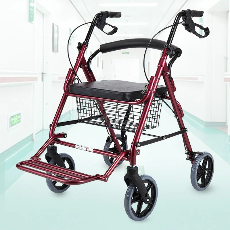 Foldable and Portable Elderly Walker Multi-Function Rollator Can