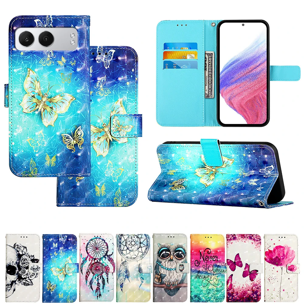 Charming Painted Leather Flip Case with Strap - Shockproof Wallet Cover