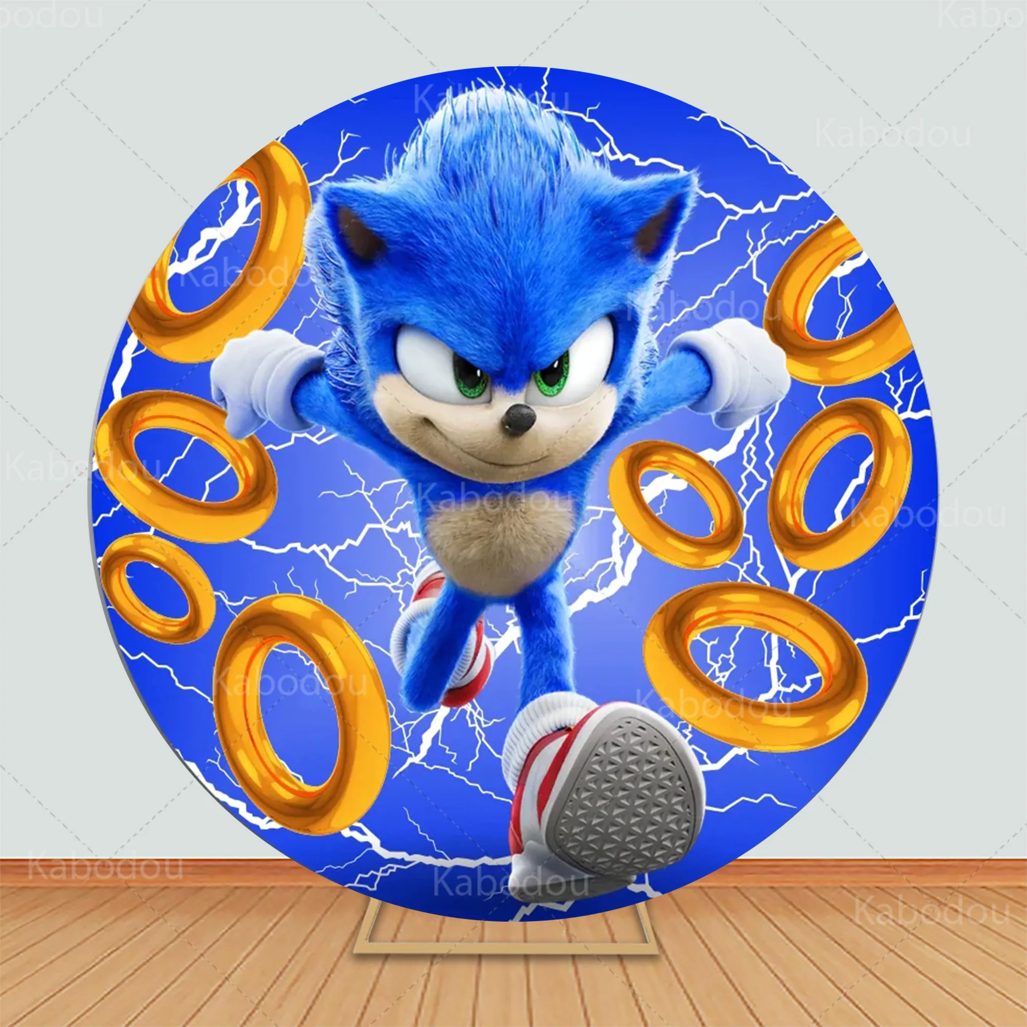 thumbnail image 1 of Fondo redondo de Sonic para niños, pancarta decorativa de feliz cumpleaños, fondo para fotografía, cubierta cilíndrica para baby shower, accesorios de estudio, 1 of 4