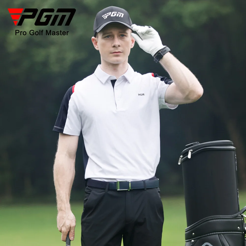 

PGM Men's Golf Short Sleeve T-shirt Summer Lightweight Breathable Sports Top Polo Quick Drying Fabric Golf Shirts for Men YF576