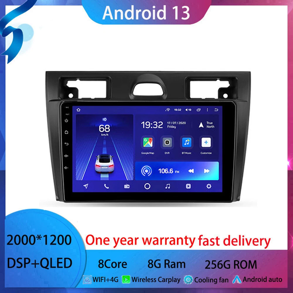 

Мультимедийная магнитола для Ford Fiesta MK5 2002-2008, мультимедийный видеоплеер 9 дюймов на Android 13, с беспроводным адаптером, разъем 2 din, BT5.0, ТВ-приставка