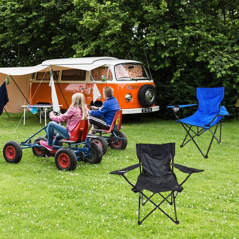 Foldable Outdoor Chair - Portable with Armrest, Backrest, and Bottle Holder