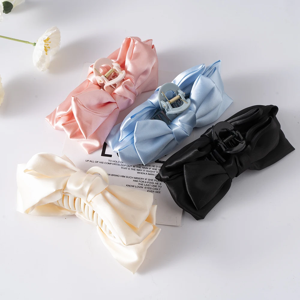 Haarklammer mit Schleife, große Hai-Klaue, Haarspangen, solide Schleife, Haarnadel, Haarspangen für Pferdeschwanz, Damen-Haar-Accessoires, Stirnbänder – Detail 8