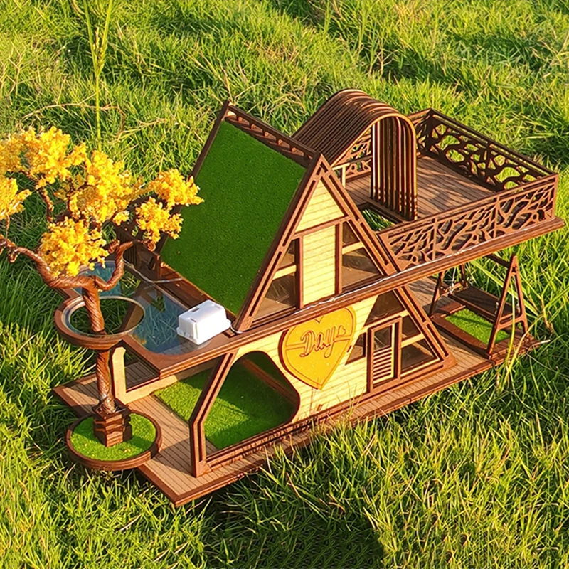 DIY Wooden Miniature Model Kit Tree House Cottage Casa Doll Houses 3D Puzzle Dollhouse With Furniture for Friends Birthday Gifts 2
