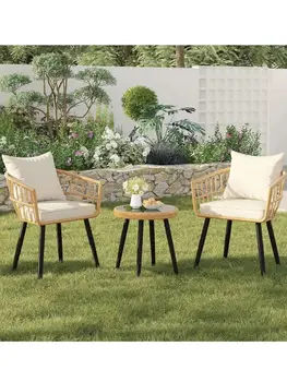 3 Piece Patio Porch Furniture Sets - Outdoor Wicker Chairs Bistro Set w/Cushions & Table for Balcony Lawn Pool Backyard