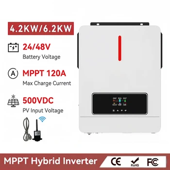 4200W 6200W Solar Hybrid Inverter 24V 48V 230Vac Off-grid Solar Inverter With 120A MPPT Charging Controller Max PV 500V