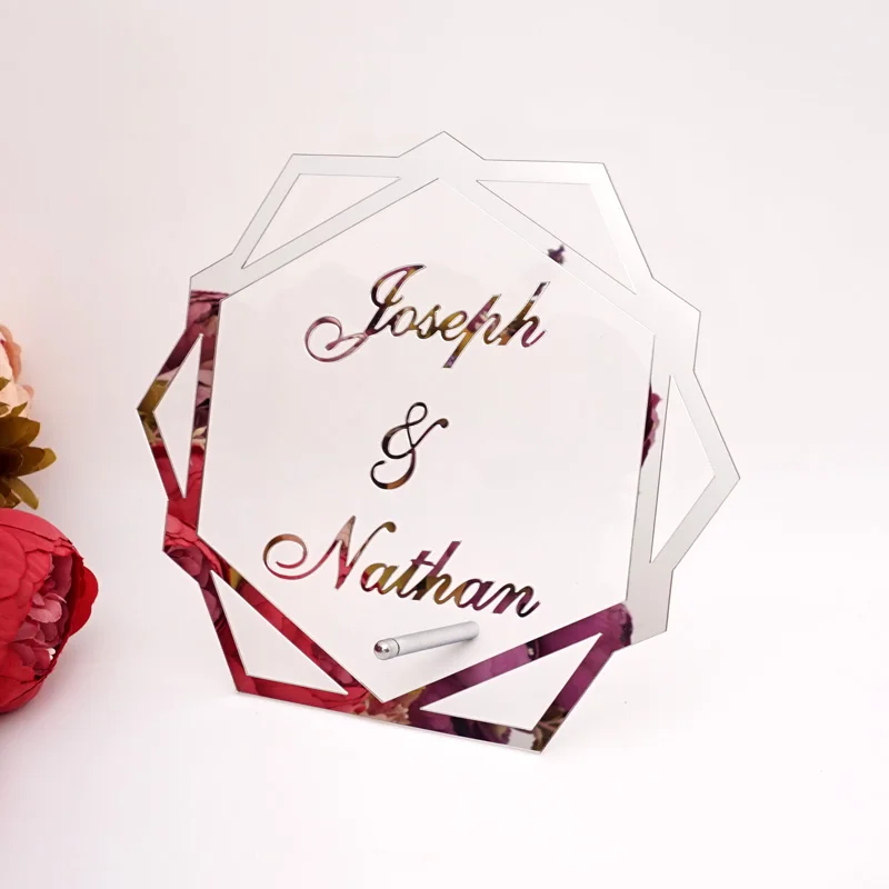 Party Decoration Acrylic Wall Decor Hexagon Acrylic Table Standing Wedding Name Personalized Mirror Frame Acrylic Word Sign Party Decor With Standing Nail