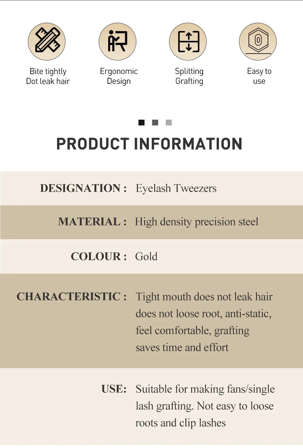Sakurahana Präzisionspinzette mit Faserspitze, Wimpernverlängerung, Edelstahl, Goldgriff, Wimpern, rutschfest, Gold, Edelstahl – Detail 2