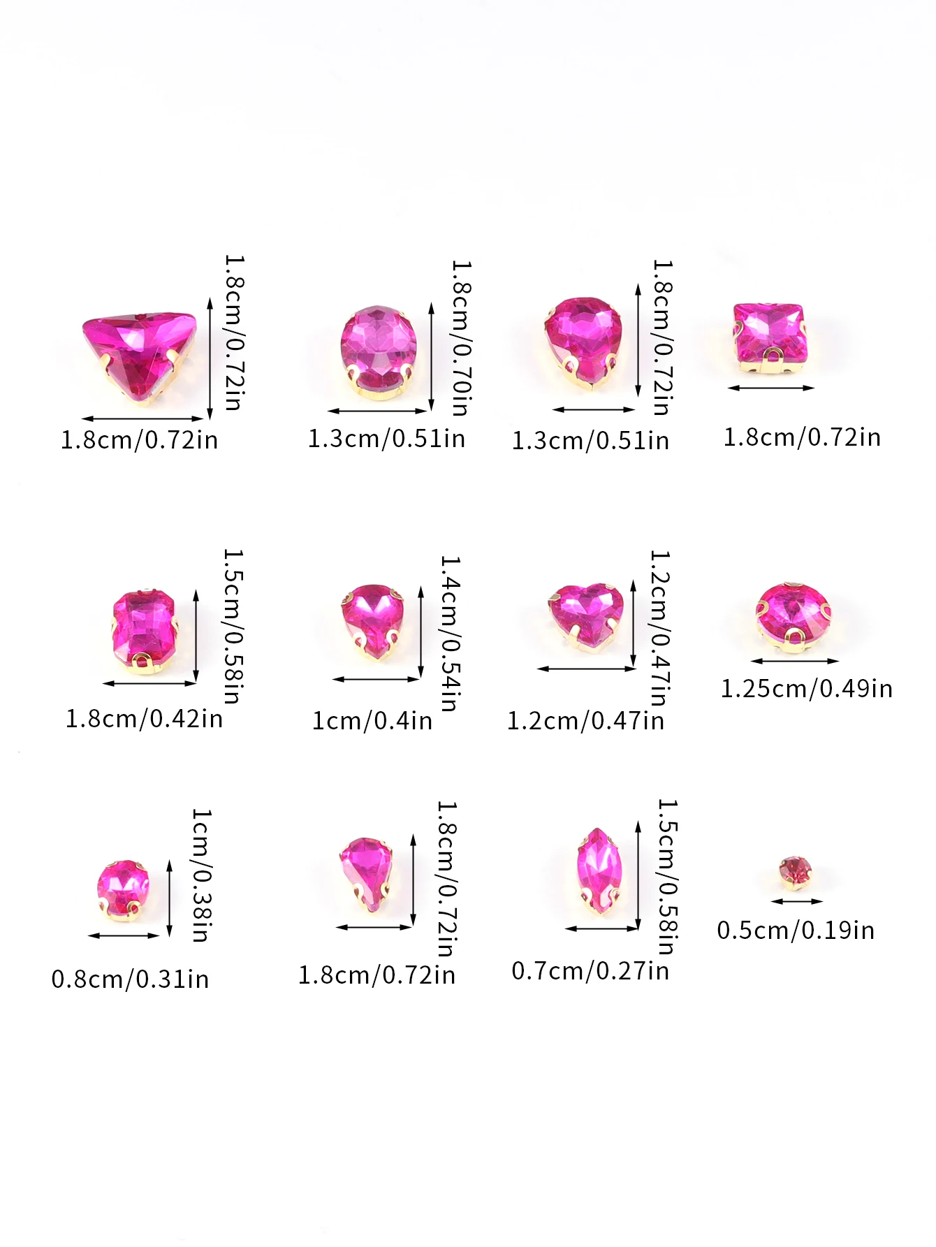Sew on rhinestones 130PCS glass metal back prong setting mixed shapes