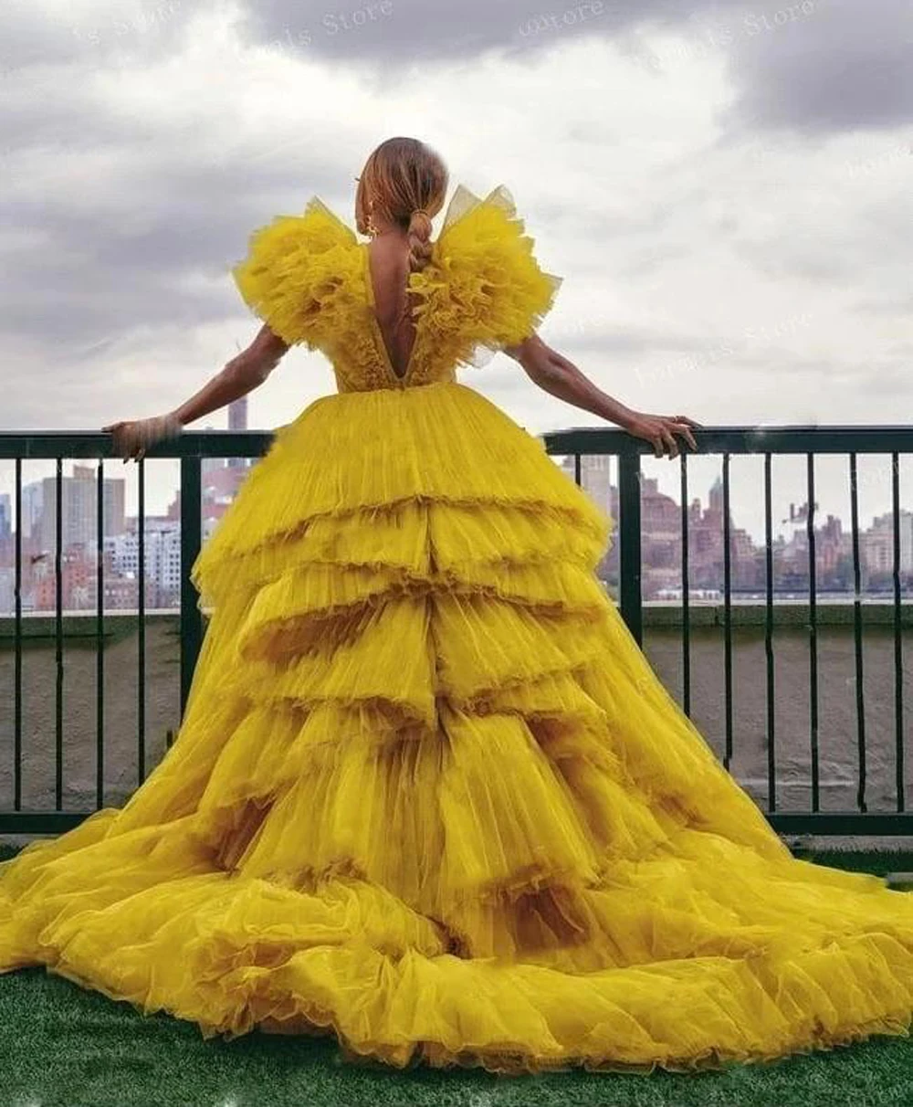 Lush Puffy A Line Draped Long Tulle Evening Dresses Sexy