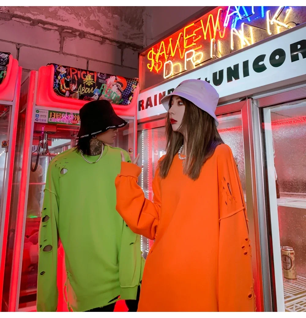 Camisolas rasgadas de manga comprida para homens e mulheres, pulôveres de ombro, streetwear com buracos rasgados, roupas grunge, sloth tops, primavera